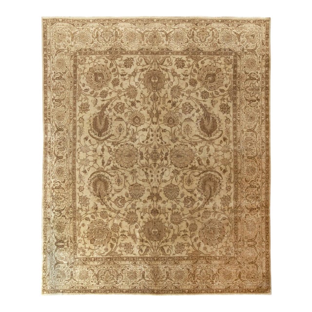 Antique Persian Tabriz Rug in an All Over Beige, Brown Floral Pattern For Sale