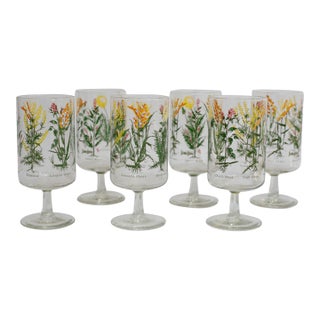 Vintage Neiman Marcus “Weed & Wildflower” Botanical Stem Glasses - Set of 6 For Sale