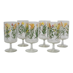 Vintage Neiman Marcus “Weed & Wildflower” Botanical Stem Glasses - Set of 6