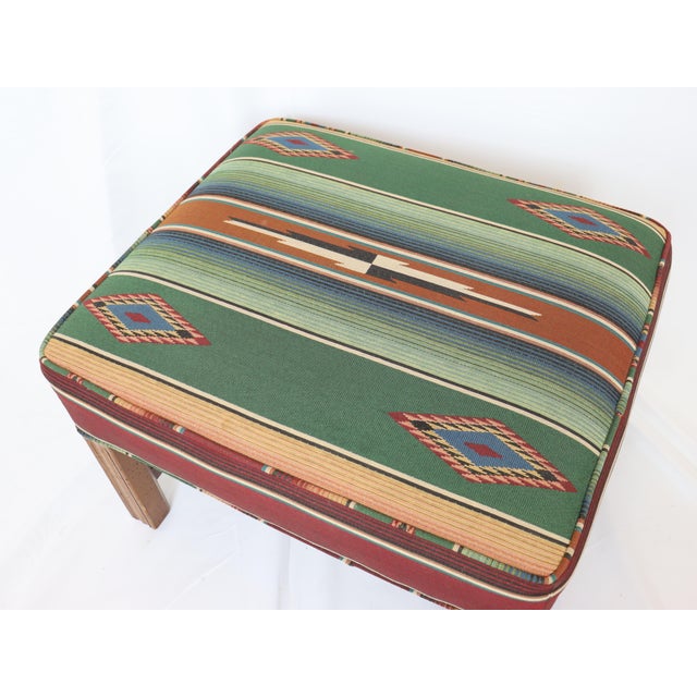 Wood Vintage Walnut Ottoman / Footstool With Southwestern Fabric For Sale - Image 7 of 12