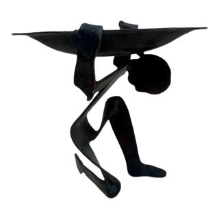 Cast Iron Atlas Sculpture “Carrying the World on Your Back” Candle Holder For Sale