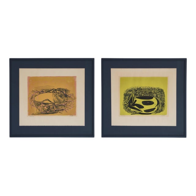 Lithographies in Blue Frames by Axel Salto, 1930s, Set of 2 For Sale