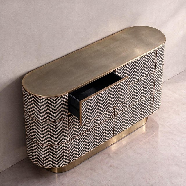 Not Yet Made - Made To Order Veyra Chevron Inlay Six-Drawer Dresser - Black by House of Jaipur For Sale - Image 5 of 6