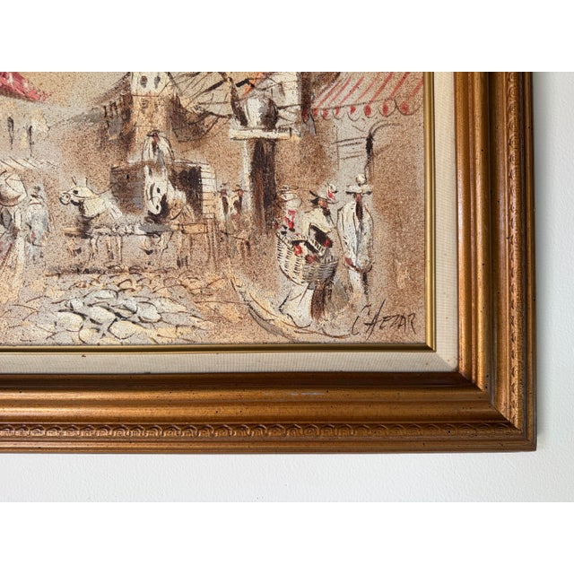 Wood Boris Chezar (American, 1913–2008) Parisian Street Scene Oil and Sand on Canvas Painting, Framed For Sale - Image 7 of 11