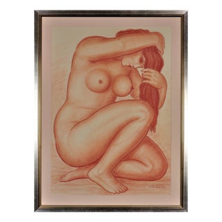 Lucien Gibert, Her Flaming Locks of Auburn Hair, Nude, 1930s, Chalk on Paper For Sale