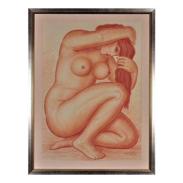 Lucien Gibert, Her Flaming Locks of Auburn Hair, Nude, 1930s, Chalk on Paper For Sale
