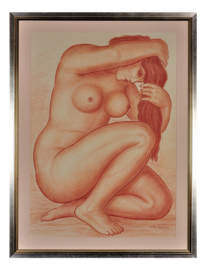 Lucien Gibert, Her Flaming Locks of Auburn Hair, Nude, 1930s, Chalk on Paper