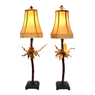 Vintage Maitland Smith Palm Tree Table Lamps, Gold Gilt - Pair For Sale