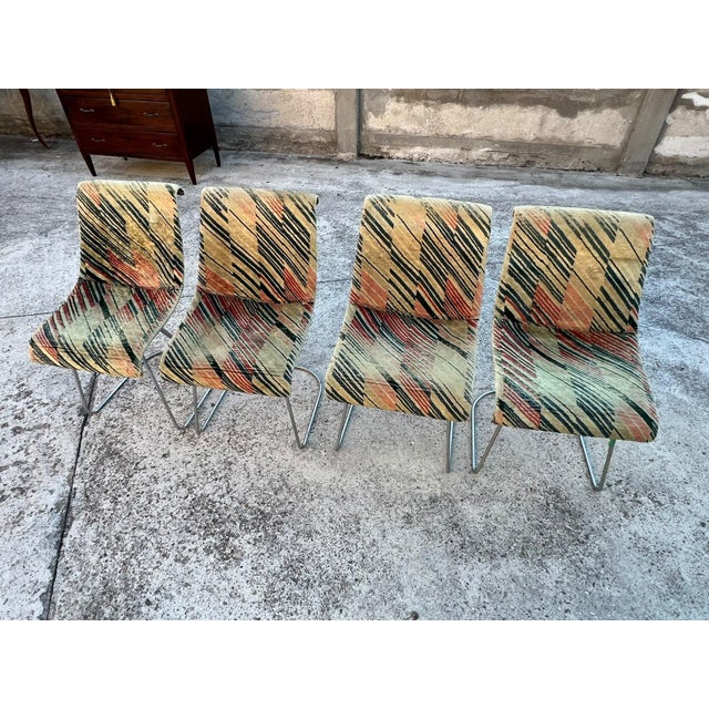 Vintage Chromed Metal Chairs with Geometric Fabric Upholstery, Set of 4 For Sale - Image 10 of 11