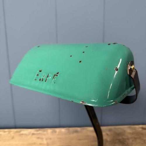 Banker's Lamp withTurquoise Enamel Shade from Erpé, 1930s For Sale - Image 14 of 18