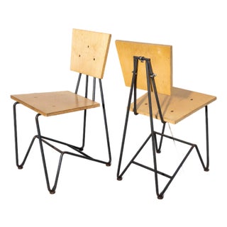 Vintage 90's Industrial Iron and Plywood Dining Chairs – Design by Sauer & Gueswel - A Pair, Attributed For Sale