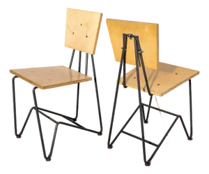 Vintage 90's Industrial Iron and Plywood Dining Chairs – Design by Sauer & Gueswel - A Pair, Attributed