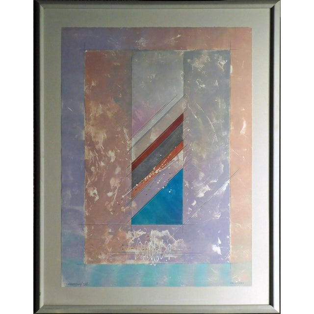 1980s Chris Hicks "Interaction"Hand Signed Fine Art Original Mixed Media Monoprint Obo, Framed For Sale