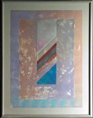 1980s Chris Hicks "Interaction"Hand Signed Fine Art Original Mixed Media Monoprint Obo, Framed