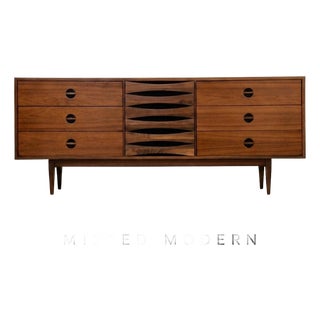 1960s Refinished Walnut Arne Vodder Style 72” Dresser by West Michigan Furniture For Sale