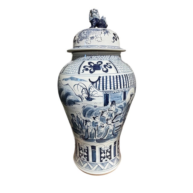 Vintage Lg Chinese Blue and White Porcelain Palace Urn/ Ginger Jar 36" H For Sale - Image 9 of 14