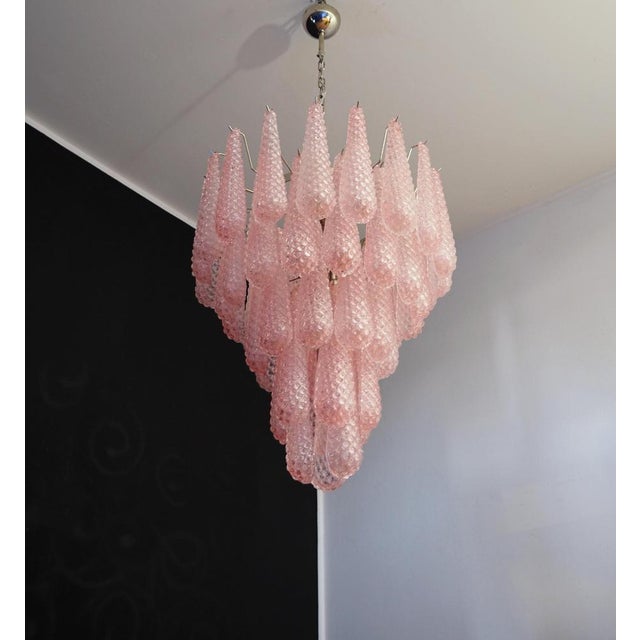 Metal Pink Murano Glass Drop Chandelier, 1980s For Sale - Image 7 of 16