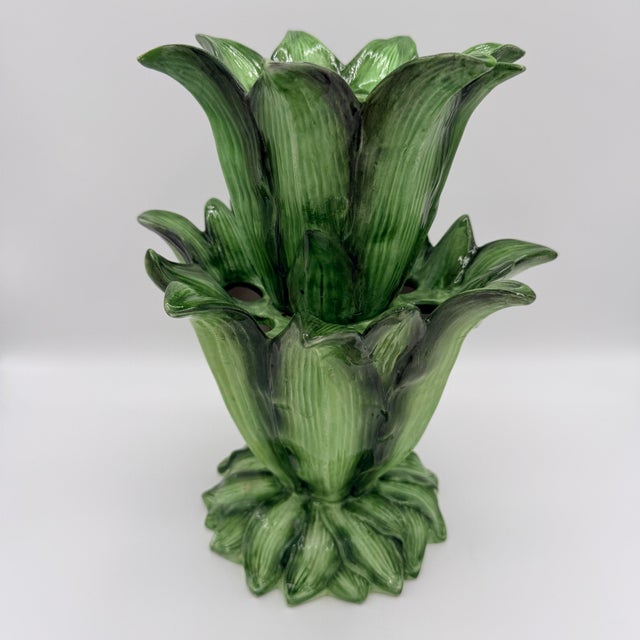 Ceramic Handmade Italian Vietri Tulipiere Ceramic Vase With Integrated Flower Frog For Sale - Image 7 of 7