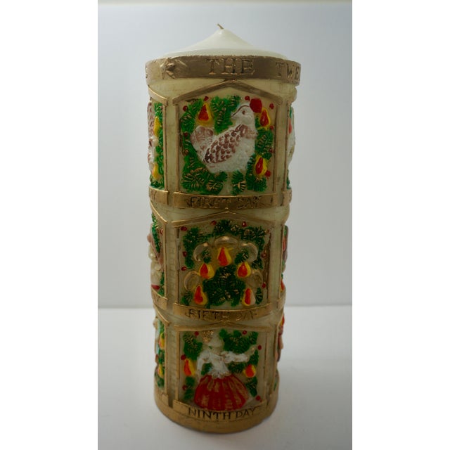 Vintage Mid-Century "Twelve Days of Christmas" Relief Master Pillar Candle For Sale - Image 4 of 7