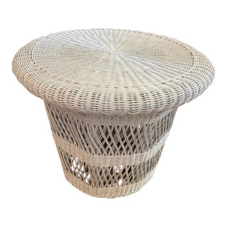 1940s Wicker Round Accent Table For Sale