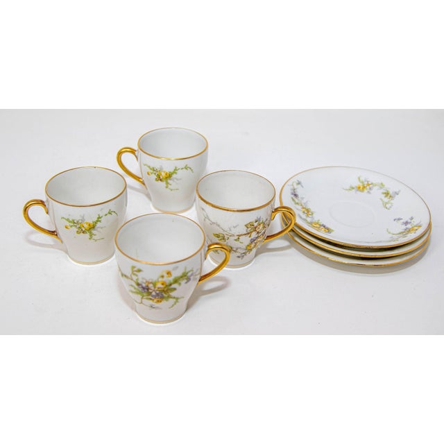 Limoges France Demitasse Tea Cup and Saucers Set Porcelain 1930 For Sale - Image 10 of 10