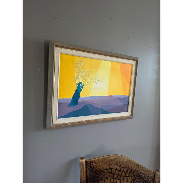 Mid-Century Modern 'Sunlit Tree' Vintage Original Landscape Oil Painting For Sale - Image 4 of 10