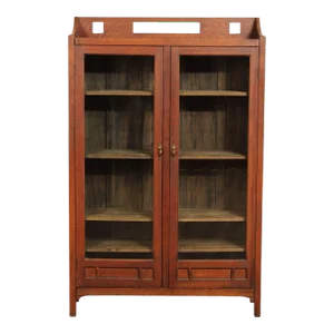 Antique Arts & Crafts Mission Oak Two-Door Bookcase