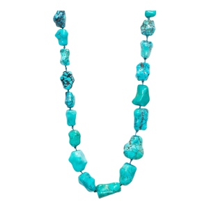 Ladies Vintage 18K Yellow Gold Natural Turquoises Tumbled Beads Chain Necklace