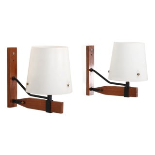 Italian Wall Lamps in Teak with Glass from Esperia, 1950s, Set of 2 For Sale