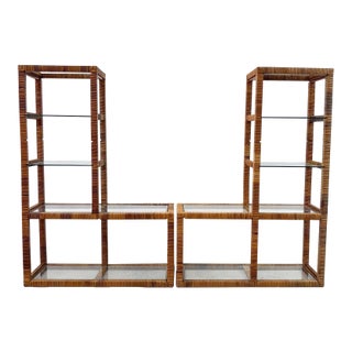 1980s Rattan Tetris Etagere Set of 2 For Sale