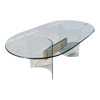 Glass and Brass Dining Table, Vintage Postmodern 1980s For Sale