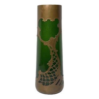 Loetz Green Aventurine Art Glass Vase: Copper Overlay, c. 1900 For Sale