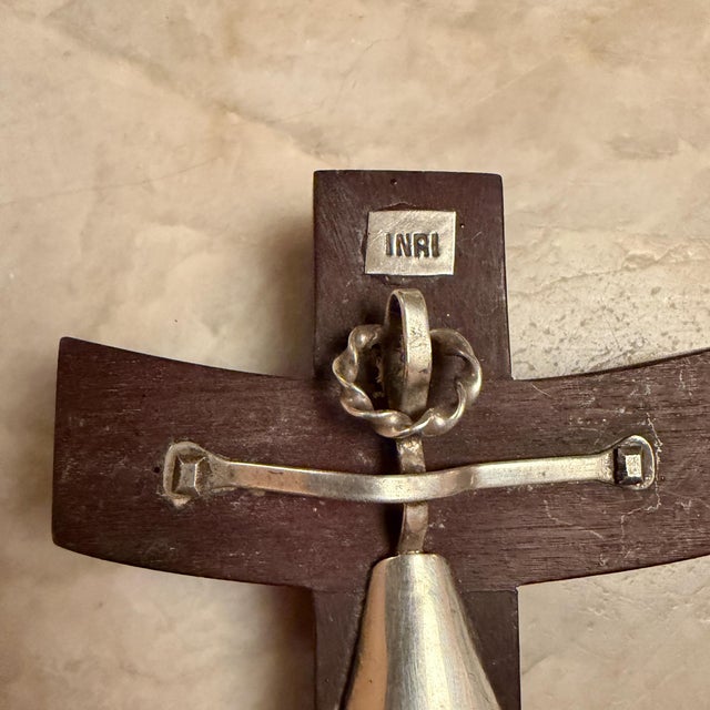 Mexican Mexican Modernist Sterling Silver Mahogany Wood Crucifix Gabriel Chavez De La Mora For Sale - Image 3 of 8
