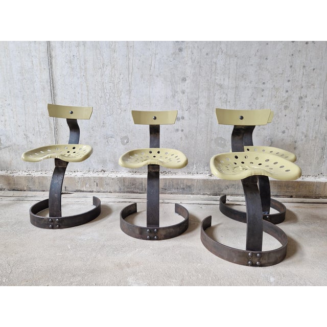 Postmodern Metal Tractor Seat Chairs, 1990, Set of 4 For Sale - Image 4 of 15