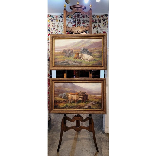 Green Pair of 19c Oils on Canvas of Highland Cattle by John W Morris For Sale - Image 8 of 9