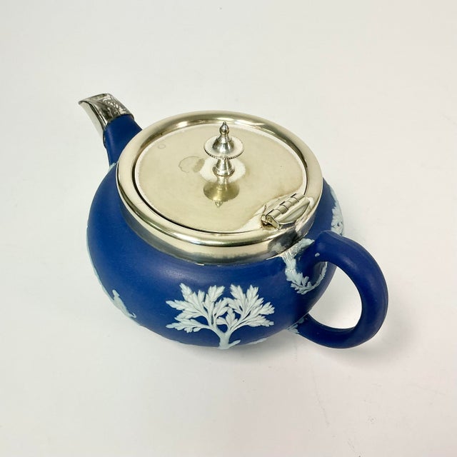 Early 20th C Antique English Chippendale Wedgwood Sterling Silver Hellenic Porcelain Tea Pot For Sale - Image 6 of 16