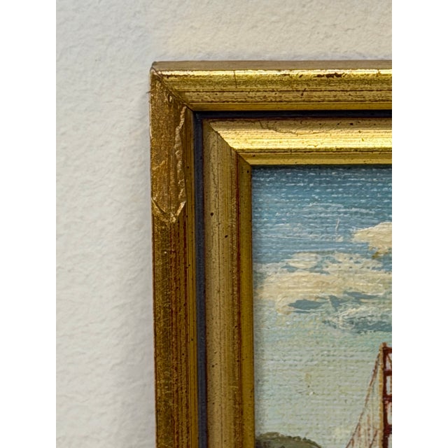 Wood Golden Gate Bridge Oil Painting San Francisco California Miniature Coastal Landscape c.1980 Signed by Jean Bowler For Sale - Image 7 of 18