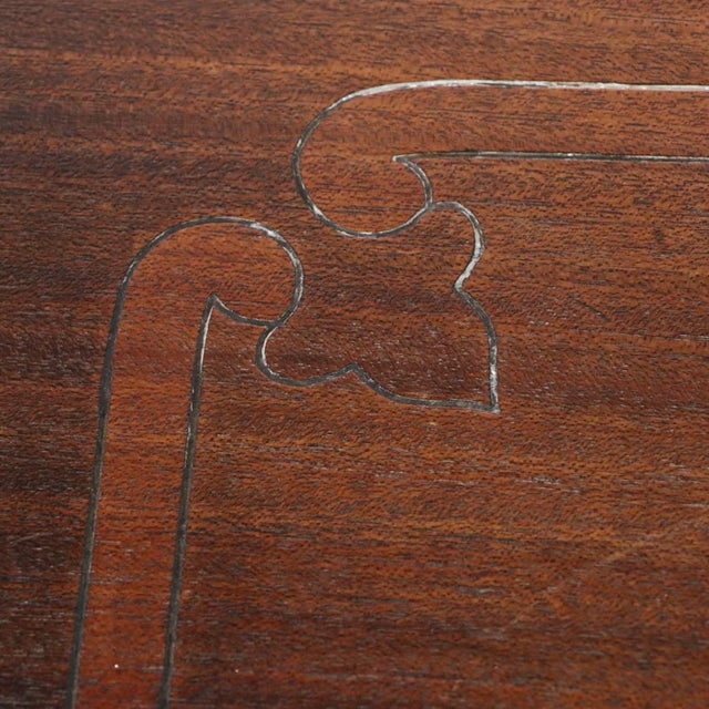 20th Century Renaissance Revival Walnut Inlay Accent Table With Trestle Base For Sale In Cincinnati - Image 6 of 9