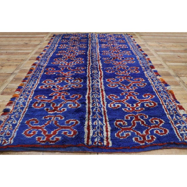 Textile Vintage Berber Blue Beni M'Guild Moroccan Rug - 06'06 X 11'09 For Sale - Image 7 of 9