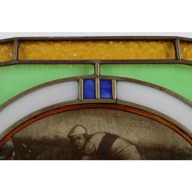Art Deco Stained Glass Panel Depicting Cyclists in Motion, Belgium, 1910s For Sale - Image 9 of 11