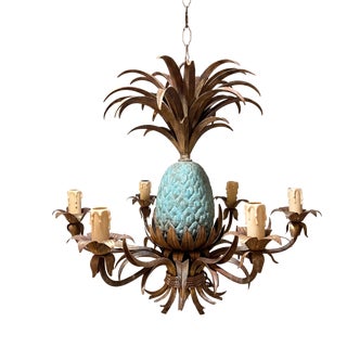 French Verdigris 6-Arm Pineapple Chandelier, 1950s For Sale