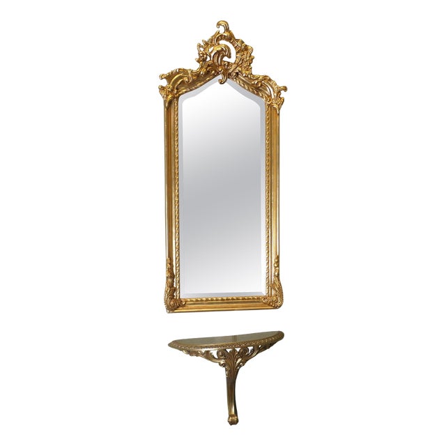 Tall Gilt Console Mirror and Shelf, Set of 2 For Sale