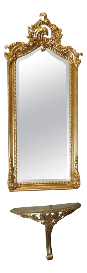 Tall Gilt Console Mirror and Shelf, Set of 2