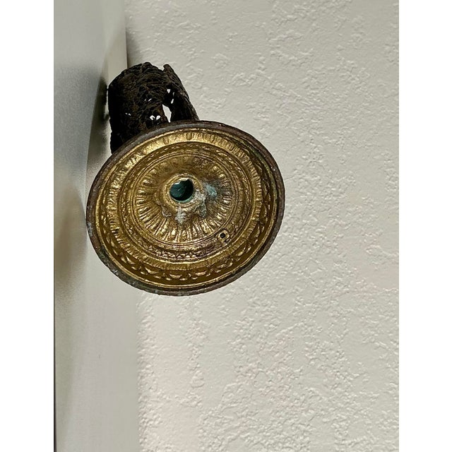 Vintage Art Nouveau Openwork Bronze-Finished Metal Pillar Candleholder W Organic Floral Relief For Sale - Image 10 of 11