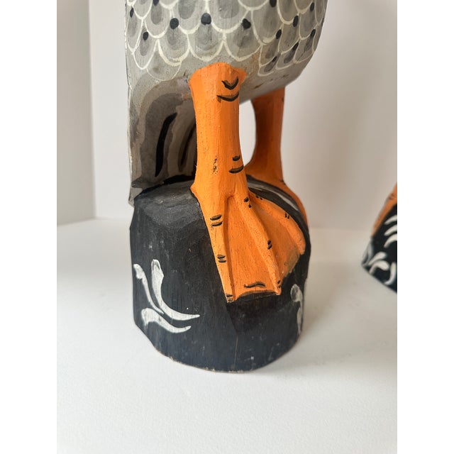 Silver Early 20th Century Hand Carved and Painted Wooden Goose Sculptures - A Pair For Sale - Image 8 of 12