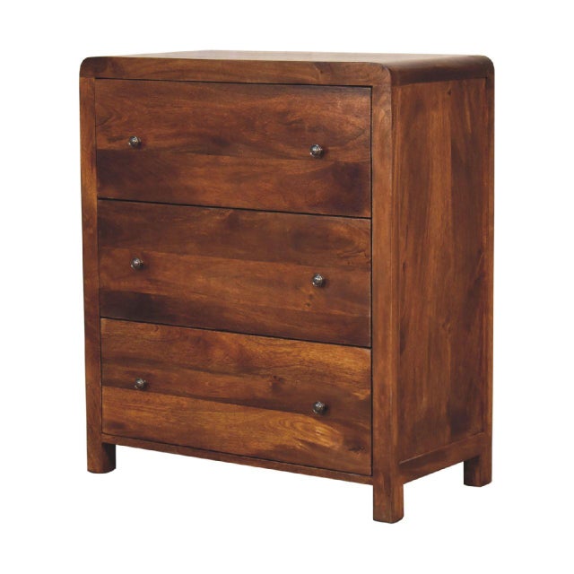 Contemporary Chestnut-Finish Mango Wood 3-Drawer Dresser For Sale - Image 3 of 8