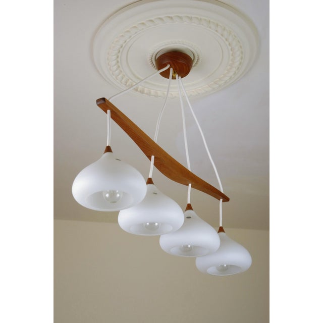 Swedish Teak and Glass Four Light Hanging Lamp, 1960s For Sale - Image 9 of 13