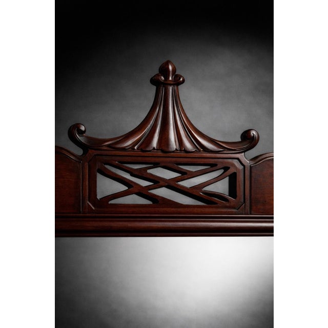 Chinoiserie Vintage Chinoiserie Pagoda Crest Mahogany Wall Mirror With Fretwork Panel – Mid Century Hollywood Regency For Sale - Image 3 of 8