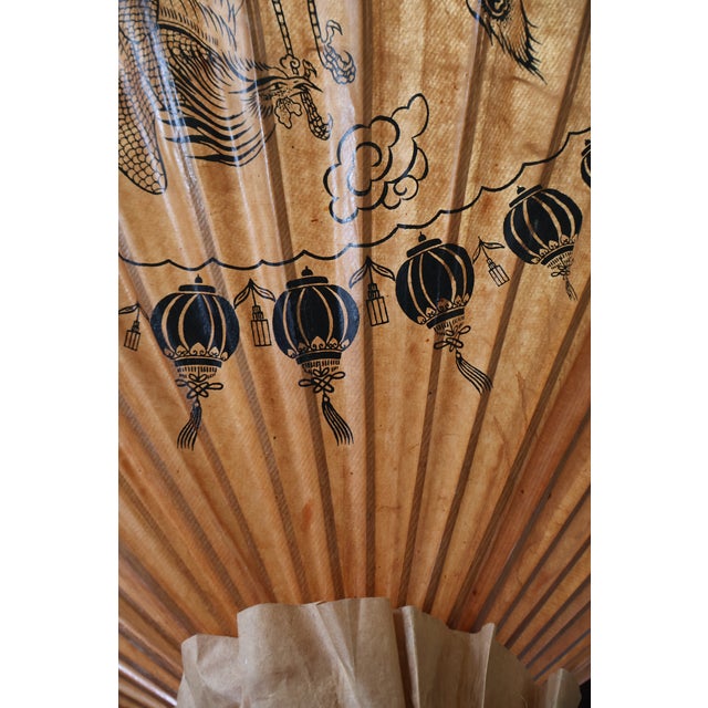 Pair of Extra-Large Vintage Chinese Dragon & Phoenix Oil-Paper Parasols For Sale - Image 11 of 18