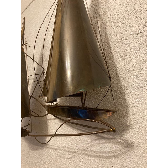 1970s Mid 20th Century Brutalist Brass Sailboat Wall Art Sculpture by Curtis Jere - Signed For Sale In Atlanta - Image 6 of 7